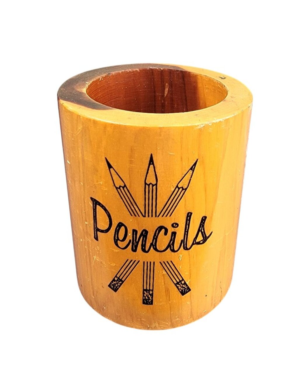 Vintage 70s Wood Pencil Holder Souvenir Gulfport Mississippi Home Decor Office